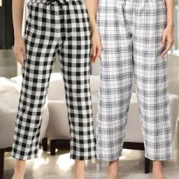 Kryptic White & Off White Cotton Relaxed Fit Printed Lounge Pants - Pack of 2-picture-13