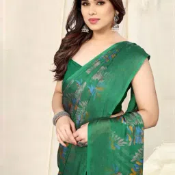 MIRCHI FASHION Green Floral Print Saree With Unstitched Blouse image 5