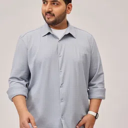 UNSTD Men Plus Size Relaxed Fit Textured Spread Collar Cotton Casual Shirt-picture-17