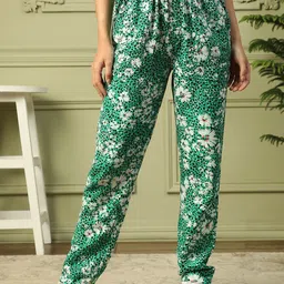 Oxolloxo Women Floral Printed Smart Straight Fit Easy Wash Pleated Trousers-picture-45