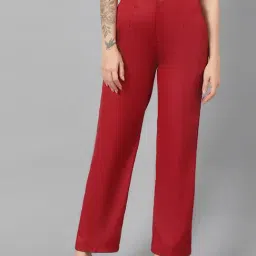 Kotty Maroon Regular Fit High Rise Trousers-image-32