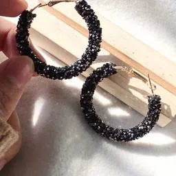 Just Lil Things Artificial Stones Studded Contemporary Hoop Earrings image 1