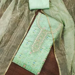 HERE&NOW Floral Embroidered Beads & Stones Organza Unstitched Dress Material-picture-38