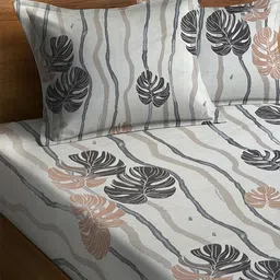 WEAVE AND DECOR White & Black Leaf Microfiber 300 TC Fitted King Bedsheet Set-1.98mx1.82m image 5