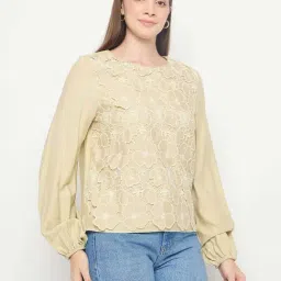 Madame Lemon Green Regular Fit Self Pattern Top image 4