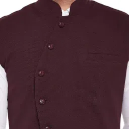 Hypernation Burgundy Slim Fit Solid Cotton Waistcoat image 4