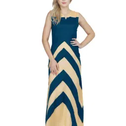 PATRORNA Teal & Gold Color-Block Gown-image-2