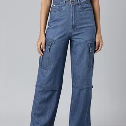 SHOWOFFFF Women Comfort Wide Leg Mid-Rise Acid Wash Stretchable Jeans-image-41