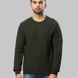 raymond Men Self Design Round Neck Dark Green Sweater-picture-13
