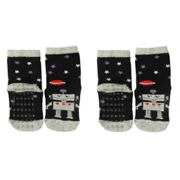 nofall Pack Of 2 Robot And Stars Design Antiskid Ankle Length Socks - Black-picture-14