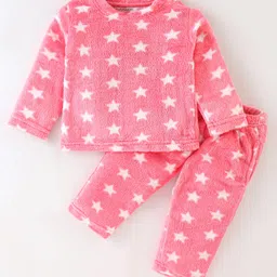 Kanvin Supersoft Extra Warm Velour Full Sleeves Winter Night Suit With Star Print - Fuchsia-picture-13