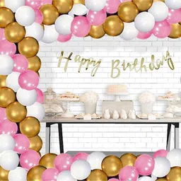 Untumble Cursive Banner Colored Theme Birhtday Decoration For kids Pink and Gold - Pack of 52-image-42