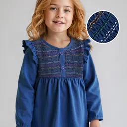 Babyhug Cotton Knit Full Sleeves Top with Smocking Detailing - Navy Blue-picture-27