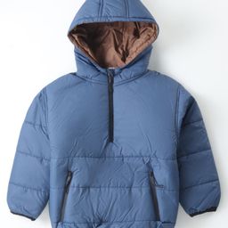 Little Kangaroos Full Sleeves Padded Jacket with Hood Solid Colour - Navy Blue-picture-5