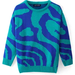 Pine Kids Knitted Full Sleeves Pullover Sweater With Abstract Design - Blue-picture-25