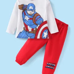 Babyhug Marvel Single Jersey Knit Full Sleeves Night Suit with Captain America Graphic - Red & White-picture-22