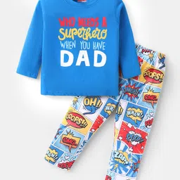 Babyhug Cotton Knit Full Sleeves Night Suit With Text Print - Blue-picture-35