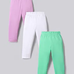Bonfino 100% Cotton Knit Solid Leggings Pack of 3 - White Green & Lavender-picture-18