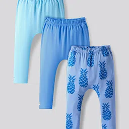 Bonfino 100% Cotton Knit Full Length Pineapple Printed Diaper Leggins Pack Of 3 - Blue-picture-22