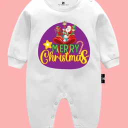 The Peppy Tend Christmas Theme 100% Cotton Full Sleeves Merry Christmas Text Printed Romper - White-picture-10