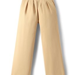 kookie kids india Kookie Kids Cotton Lycra Woven Full Length Solid Color Pleated Wide Leg Lounge Pant - Tan-picture-14
