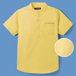 Pine Kids Linen Woven Half Sleeves Solid Colour Shirt With Mandarin Collar - Yellow-picture-23
