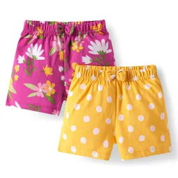 Babyhug Cotton Knit Mid Thigh Floral & Polka Dots Printed Shorts with Bow Applique Pack of 2 - Yellow & Pink-picture-16