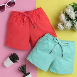 Knitting Doodles Pure Cotton Pack Of 2 Solid Shorts - Pink & Sea Green-picture-28