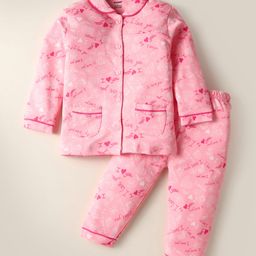 CUCUMBER Sinker Knit Full Sleeves Co-Ord Night Suit with With I love You Text Print - Dark Pink-picture-28