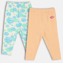 MINI KLUB Cotton Knit Pack Of 2 Fish Patch Detailed & Abstract Printed Leggings - Pink & Orange-picture-41