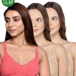 Inner Sense Organic Cotton Knit Pack Of 3 Solid Antimicrobial Maternity Bras With Nursing Access - Multi Colour-picture-22