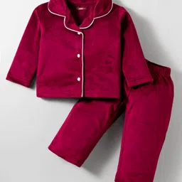 Kanvin Velour Knit Full Sleeves Winter Solid Color Co-ord Night Suit - Tan-picture-21