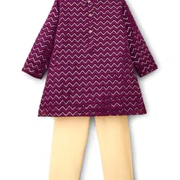 Babyhug Woven Full Sleeves Kurta Pajama Set with Sequin Detailing - Maroon-picture-23