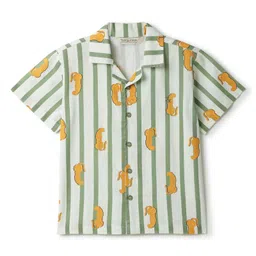 Tales & Stories Cotton Woven Half Sleeves Striped & Leopard Printed Shirt - Olive Green-picture-38