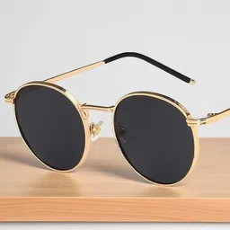 SPADEACES Unisex Round Sunglasses With UV Protected Lens GOLD BLACK PENTO image 4