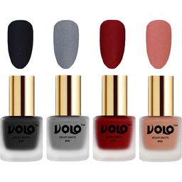 VOLO Set Of 4 Velvet Matte Nail Polish - 8 ml Each - Tomato Red-Light Peach-Black-Grey-picture-48