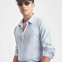 HIGHLANDER Men Slim Fit Geometric Printed Spread Collar Cotton Formal Shirt image 5