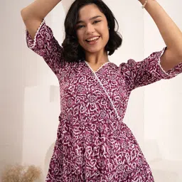 AASK Women's Ethnic Motifs Printed Delta Crepe Fit & Flare Calf Length Dress image 2