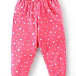 Babyhug Cotton Knit Half Sleeves Night Suit with Text & Star Print - Navy & Pink image 5