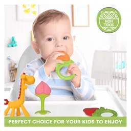 Kritiu Baby Silicone Fruit & Giraffe Shape Teether Combo Pack Of 6 - Multicolor image 5