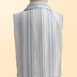 Rikidoos Full Sleeves Striped 3 Piece Party Suit Set With Bow & Muffler - White & Peacock image 5