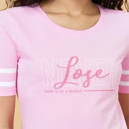 Ajile by Pantaloons Pink Cotton Graphic Print Sports T-Shirt image 5