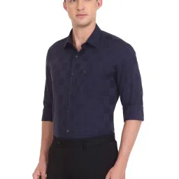 Arrow New York Dark Blue Cotton Slim Fit Checks Shirt image 3