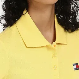 TOMMY HILFIGER Yellow Cotton Solid Short Sleeve Polo T-Shirt image 5