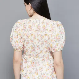 Code by Lifestyle Off-White Cotton Floral Print Top image 2