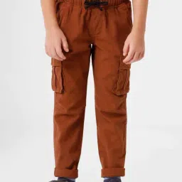 Kate & Oscar Kids Brown Cotton Regular Fit Cargo Trousers-picture-28