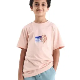 Rare Ones Boys Peach Cotton Graphic Print Regular Fit T-Shirt-picture-46