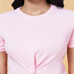 People by Pantaloons Pink Self Pattern Crop Top image 5