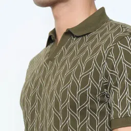 Peregrine By Pantaloons Green Slim Fit Geometric Polo T-Shirt image 5
