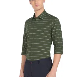 Arrow Green Cotton Slim Fit Striped Shirt image 3